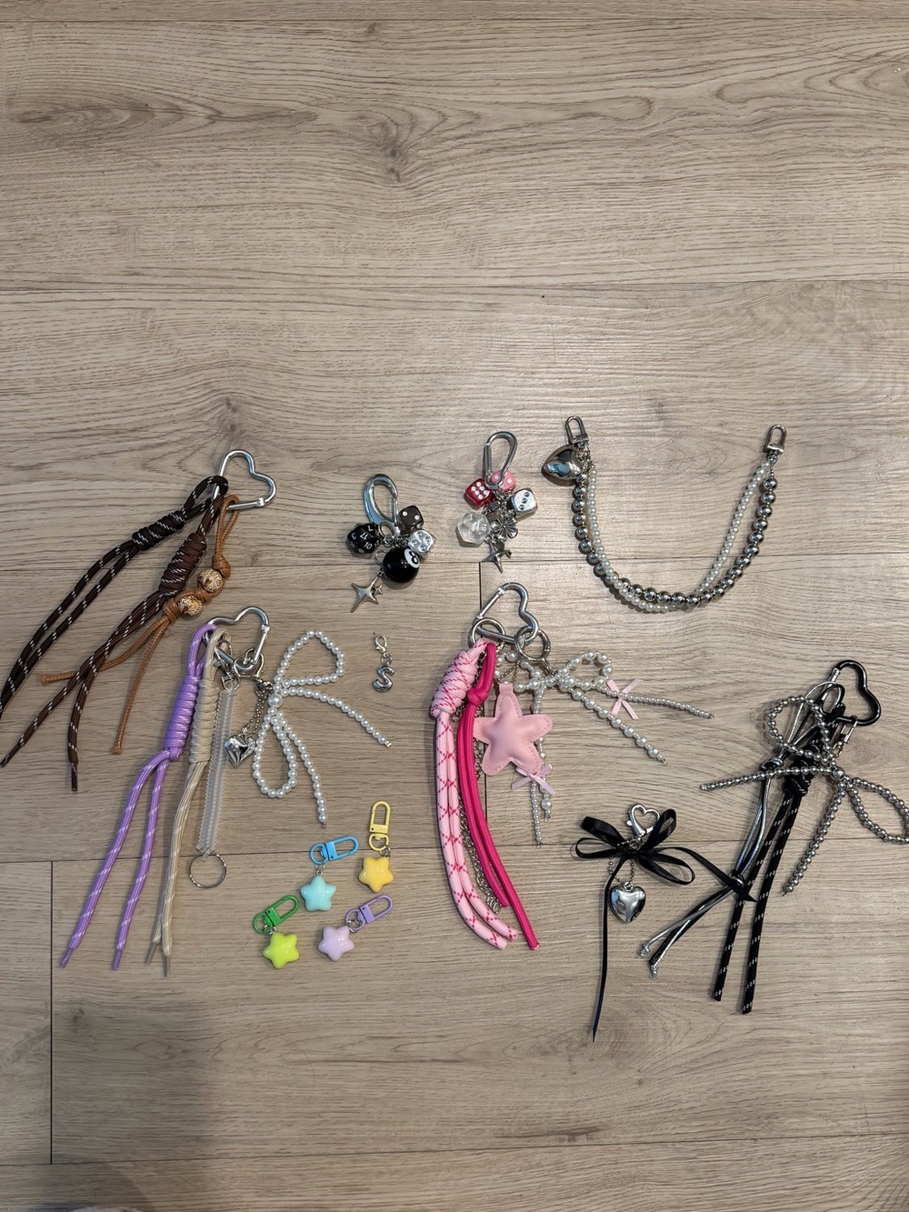 Assorted Charm Keychain Kawaii - Pink, Black, Silver, Brown, Purple Accents
